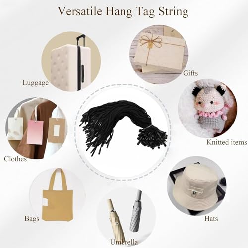 SATONBEYI Cotton Hang Tag Strings 7.5in 200P Black 1.5mm Locking Fasteners