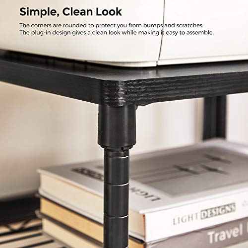 SONGMICS 3 Tier Wide Printer Stand with Wheels, Rolling Printer Table Cart with Metal Storage Shelf, for Home and Office, 16.1 x 12.2 x 15 Inches, Black ULGR301B01