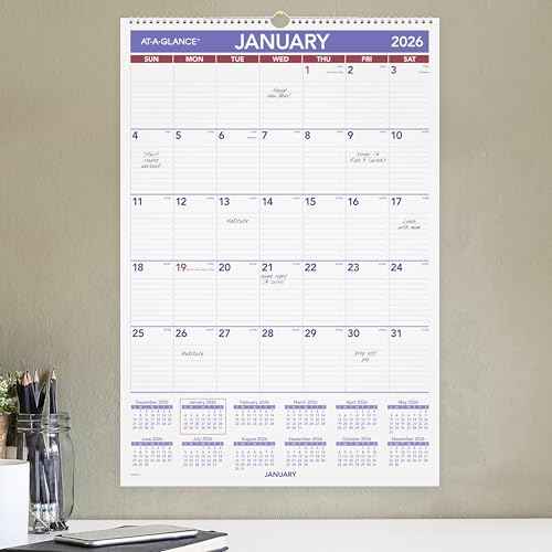 AT-A-GLANCE 2026 Erasable Calendar, Dry Erase Wall Planner, 15-1/2" x 22-3/4", Medium (PMLM032826)