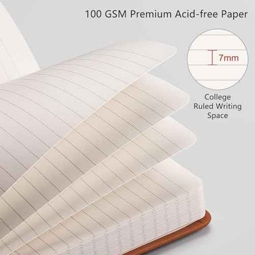 RETTACY Lined Journal Notebook, 192 Numbered Pages, A5 Medium Size (5.7'' x 8.3''), for Men & Women, Journaling, Writing, Work & Office, Leather Hardcover, 100 GSM Thick Paper (Brown)