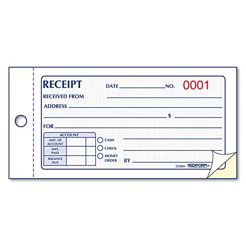 Rediform 2 3/4 x 5 Receipt Book, 50 Forms, Consecutively Numbered