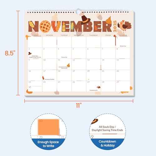SUNEE Wall Calendar 2025-2026, 18 Months Hanging Monthly 2026 Calendar 11"x8.5", October 2025 to March 2027, for Organizing & Planning, Cute