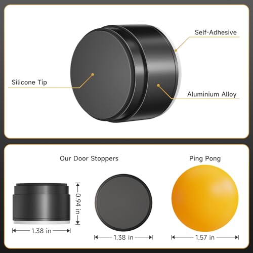 6PCS Door Stoppers for Wall Protector with Adhesive, Aluminum Door Knob Wall Protector, Spring Shock Absorption Technology, Door Bumpers for Walls, 1.38" Diameter, 0.94" Thickness