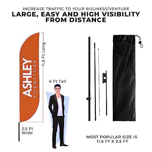 Ashhley Furniture Feather Flag(11.5feetX2.5feet) by DreamController | Outdoor Business Advertising Tall Flag | Weather-Resistant Knitted Swooper banner | Made in USA | HD Print (Flag Only