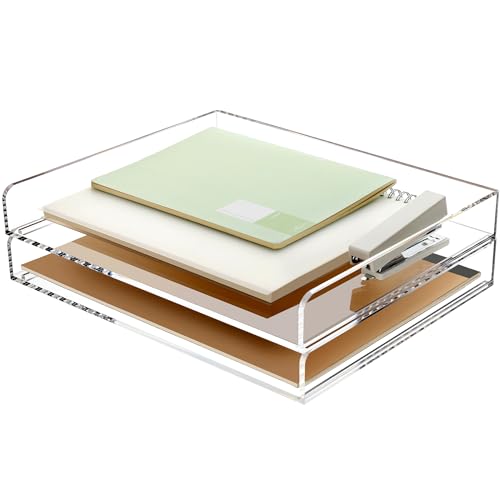 SANRUI Thin 2 Tier Stackable Acrylic Letter Tray - A4 Desk Organizer