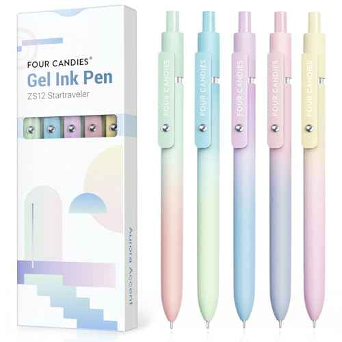 Four Candies Gel Pens, 5 Pcs 0.7mm Quick Dry Black Ink Pen Fine Point Smooth Writing Unique Pen, Office Home School Supplies Essentials Fun Pretty Cute Pens Gifts for Girl Women(Gradient)