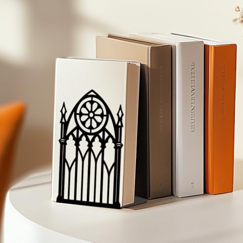 BEUNITONE Gothic Gate Book Ends Decorative Metal Shelving Organizer for Heavy Books