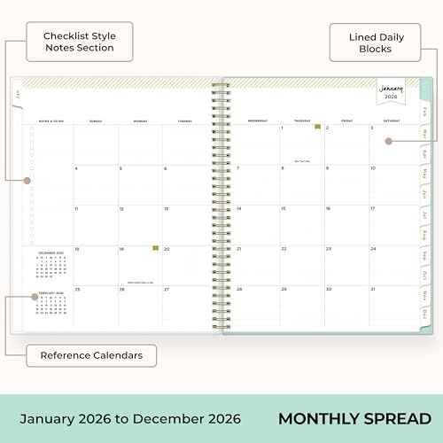 Blue Sky Day Designer 2026 Weekly and Monthly Planner Calendar, January 2026 - December 2026, 8.5" x 11", Flexible Cover, Durable Twin Wire Binding, Storage Pocket, Stickers, Secret Garden Mint