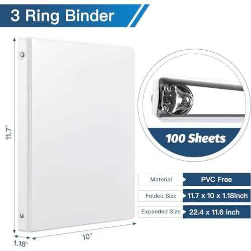 Basic 3 Ring Binder -1 or 1/2'' Binders with Roung Ring Binder, Large 100/200 Sheet Capacity, Fit 8.5" x 11" US Letter Size Paper, 12 Pack White (0.5'' White - 12 Packs)