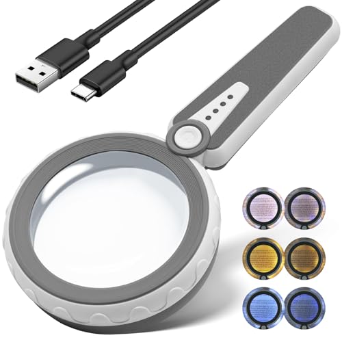 Huiboer 45X Magnifying Glass with Light - Elegant Grey Rechargeable Handheld Magnifier for Reading & Crafts