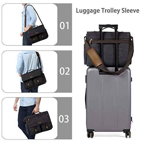 Messenger Bag for Men,VASCHY Vintage Water Resistant Canvas Satchel 14 15.6 17inch Laptop Briefcase