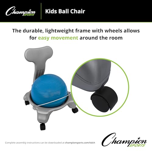 Champion Sports FitPro Balance Ball Chair with Wheels (Youth Chair, Gray & Blue)