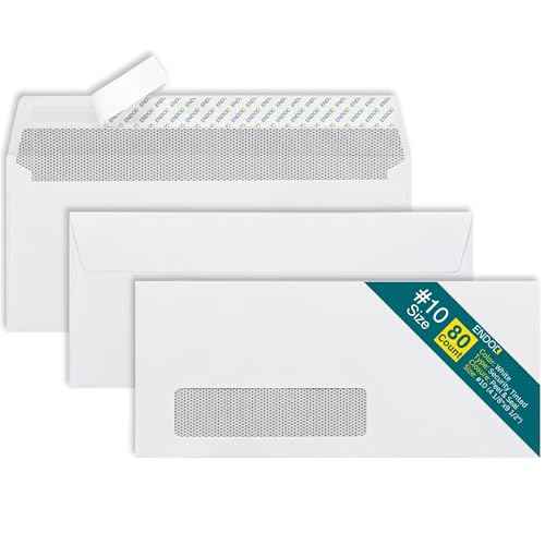 #10 Window Envelopes Self Seal - 80/pack Peel & Seal Closure, Security Tinted Envelopes for Quickbooks Invoices & Business Statements - Letter Size 4-1/8 x 9-1/2 inch 24lb Paper