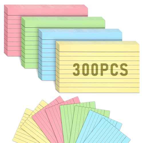 300 Count Colored Index Cards, 3x5 Inches Flash Cards, Lined Notecards Ruled Study Card Flashcards Heavy Note Cards for Studying, Learning, School, College