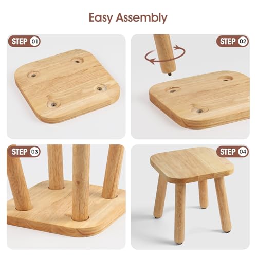 Slirike Walnut Small Wooden Step Stool 9.3" – 300 lbs, Tool-Free Assembly