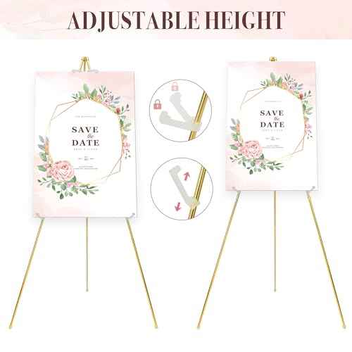 Easel Stand for Sign 63'' Art Easels for Display Wedding Welcome Poster Stand Portable Floor Metal Easel Gold 2 Pack