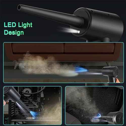 Compressed Air Duster - Portable Electric Air Duster Keyboard Cleaner, 3 Speeds to 100000RPM with LED Light, 7600mAh Rechargeable Battery, Cordless Air Blower for Electronic,Office,Home Cleaning
