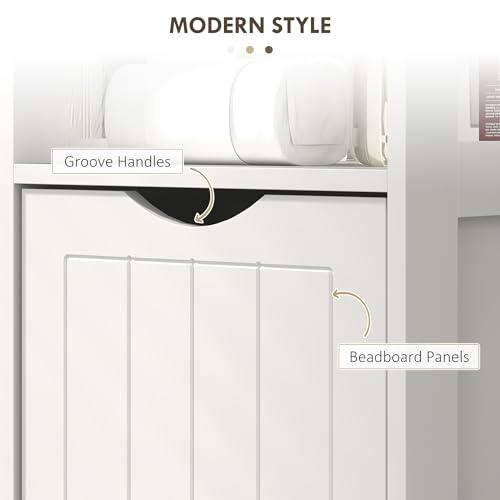 HOMCOM Narrow Bathroom Storage Cabinet, Bathroom Floor Cabinet with 2 Drawers & 3 Open Shelves, Freestanding Slim Storage Organizer for Small Spaces, White
