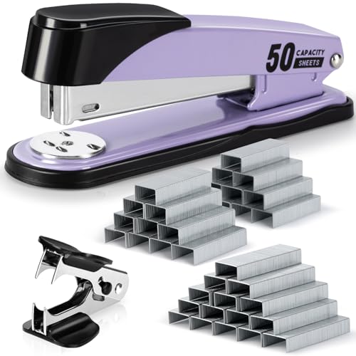 Deli Heavy Duty Stapler Purple with 2000 Staples & Remover, 50 Sheet Capacity