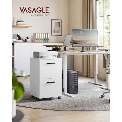 VASAGLE 2-Drawer File Cabinet, Small Rolling Filing Cabinet for Home Office, Printer Stand, for A4, Letter-Size Documents, 15.7 x 16.5 x 27.6 Inches, Snow White UOFC040W46