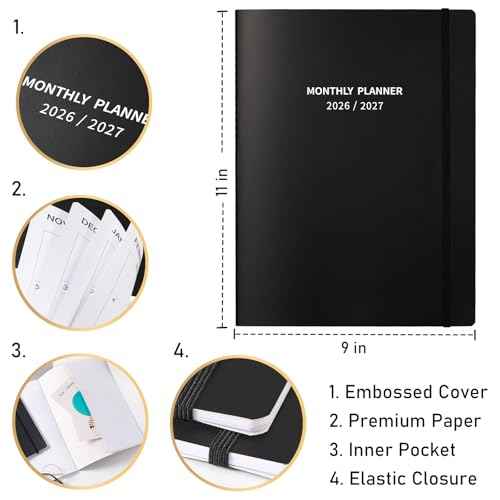 2026-2027 Monthly Planner/Calendar - 2 Year Calendar 2026-2027, Jan. 2026 - Dec. 2027, 9'' ¡¿ 11'', 24 Months Planner with Embossed Cover, Inner Pocket, Premium Paper, Elastic Closure
