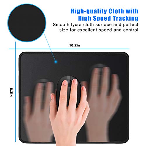 JIKIOU Black Mouse Pad with Stitched Edges 10.2x8.3in, Non-Slip & Washable