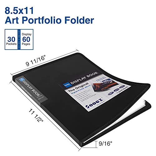 Sooez Black 8.5x11 30-Pocket Binder with Plastic Sleeves, Heavy Duty Art Portfolio