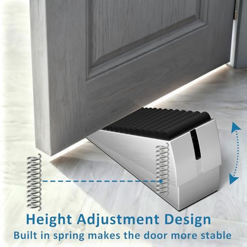 Optish 2-Pack Heavy-Duty Door Stopper - Adjustable 3in Stainless Steel Wedge, Fits Any Heavy Door (Silver)