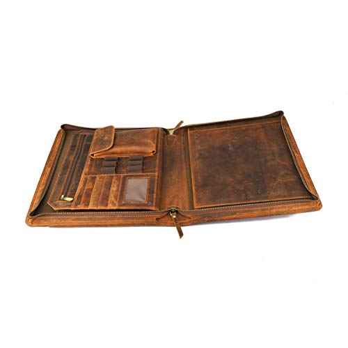 Vintage Zippered Business Organizer Book Style File Folder, Tan