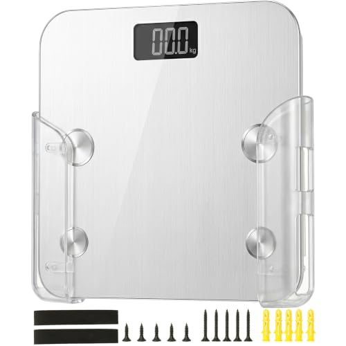 Clear Bathroom Scale Wall Holder with Dual Mount Options - Adjustable & No-Drill