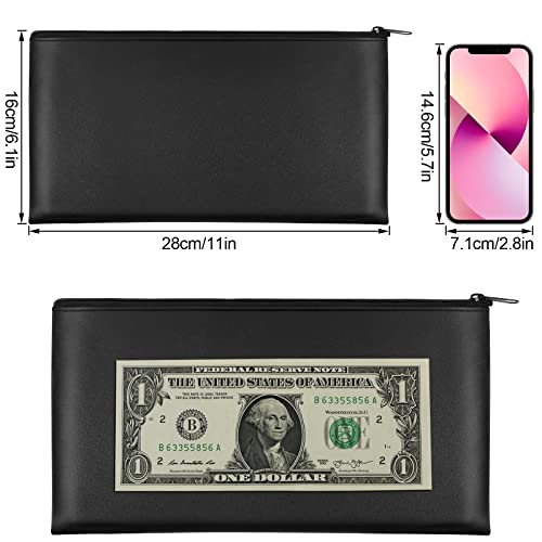 Joyberg 2-Pack Zipper Money Bags for Cash, Checks, Cosmetics - Black 11x6.1 inch