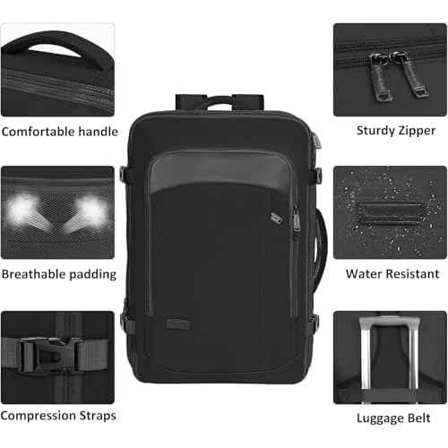 Vancropak Travel Bag, Extra Large 40L Carry on Backpack with 3 Packing Cubes Airline Approved for Men Women, Expandable Luggage Weekender Overnight Business Backpack, Gifts for Travelers, Black