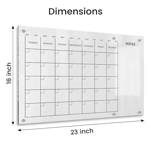 Devoo Acrylic Wall Calendar, Dry Erase Monthly Planner Board Back To School Clear Glass-Look Acrylic Calendar with Markers, Eraser & Mounting Kit (black and grey, 23 * 16)