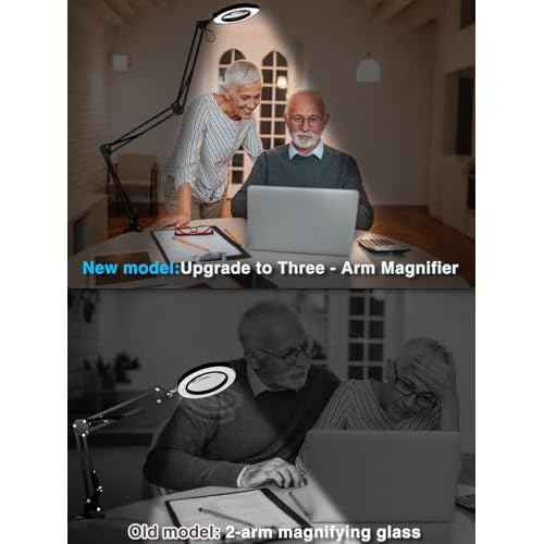 15X Magnifying Desk Lamp with Light, 5 Color Modes & Stepless Dimming, 3-Section Swing Arm with Clamp/Stand for Crafts/Jewelry Repair/Reading (84 LEDs, Real Glass Lens)(Black)