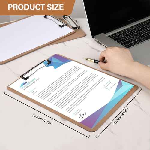 2 Pack Hardboard Office Clipboard, Letter-Size Clipboard with Low Profile Clip, Classic Clip Boards, 9" x 12.5" Wood Clipboards for Office, School, Hospital Supplies, Brown