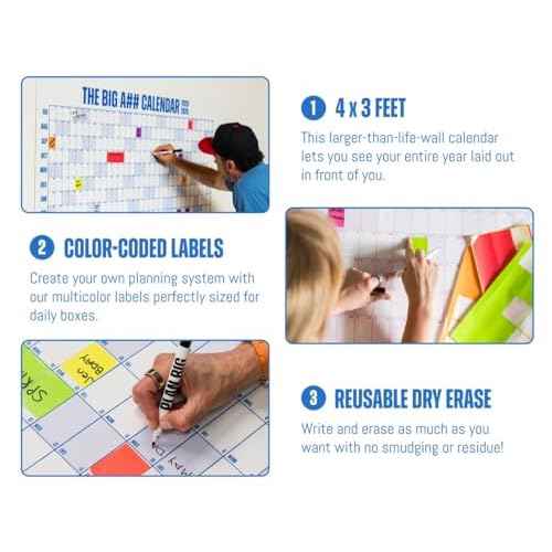 The Big A## Calendar Full-Year Wall Calendar ? 2026 Dry-Erase ? Includes 1 Marker & 100 Labels ? Lightweight, Easy to Hang Yearly Calendar ? Year at a Glance ? Plan Big Goals & Adventures ? Blue