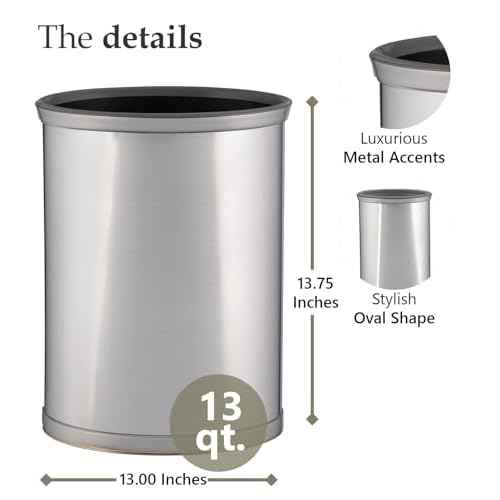 Kraftware Waste Basket in Brushed Chrome with Grey Bumper, MADE IN U.S.A.