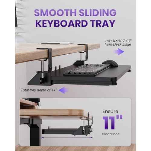 Ergonomic Mouse & Keyboard Tray Under Desk, Pull Out with Adjustable C-clamp, 20 (25.9 Including Clamps) x 11.8 Inch Slide Out Computer Keyboard Drawer Mouse Tray for Typing, Black