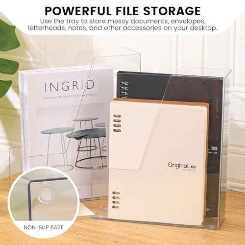 Vertical File Holder, Clear PET Desk Organizer and Storage Bins Holding for Magazines, Binders, Notebooks, Envelopes, Multi-purpose Plastic Document Organizer for Home Office, 4 pack