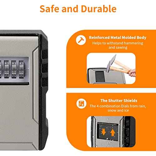 UPGRADE Extra Large Capacity Key Lock Box, Weatherproof Wall Mount Key Box for Car Keys, Fob, House Keys, Key Safe Security Storage Lock Box for Indoor, Outdoor, Garage, Garden, Store (2 Pack, Grey)