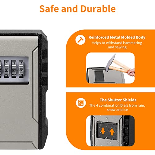 Fayleeko UPGRADE Extra Large Capacity Key Lock Box – Weatherproof Wall Mount Key Safe Grey