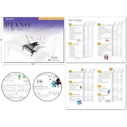 Piano Adventures Primer Level Bundle Set 4 Books by Nancy Faber - Lesson, Theory, Performance, Technique & Artistry Books & Juliet Music Bookmarks (P)