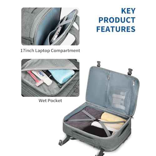 WANDF Expandable Travel Backpack For Spirit Airlines Personal Item Bag 18x14x8 with Wet Pocket, 17 Inch Laptop Backpack for Men£¨Grey£©