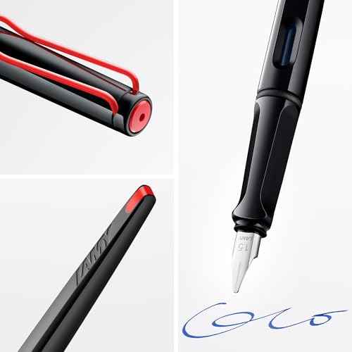 Lamy joy black - calligraphy fountain pen with ergonomic grip & polished steel nib in line width 1.1 mm - Calligraphy Fountain Pen with ribbon nib - incl. ink cartridge T 10 blue