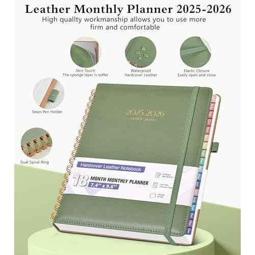 Monthly Planner 2025-2026, 15 Months Hardcover Calendar Planner from October 2025 - December 2026, 7.4'' x 9.6'' Monthly Planner with Tabs, Spiral Daily Planner Perfect for Office School Teacher Student, Green