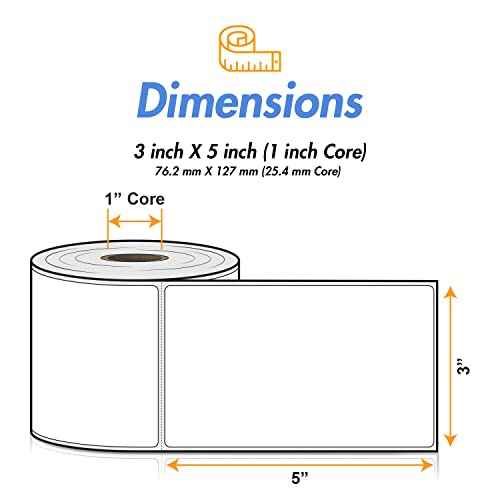 OfficeSmartLabels - 3" x 5" Direct Thermal Labels - Compatible with Zebra & Rollo Desktop Label Printers and More ? 1¡± Core, Permanent Adhesive & Perforated [300/Roll, 1200 in 4 Rolls]