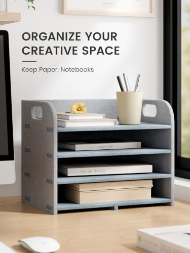 Fluxynara 4-Tier Felt Desk Organizer with Handles - Office Paper Storage