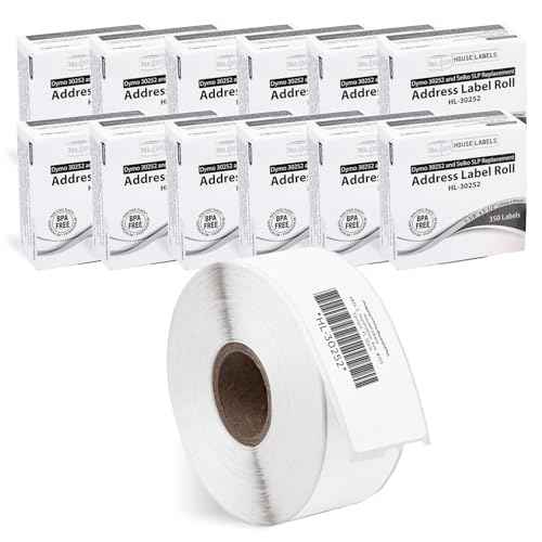 HOUSELABELS Compatible DYMO 30252 Address Labels (1-1/8" x 3-1/2"), Strong Permanent Adhesive, Compatible with DYMO LW 450, 4XL, Rollo & Zebra Desktop Printers, 12 Rolls /4200 Labels