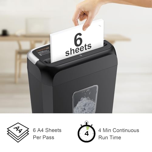 Bonsaii Cross Cut Paper Shredder 6-Sheets 3.4 Gal Bin Black Gray for Home Office
