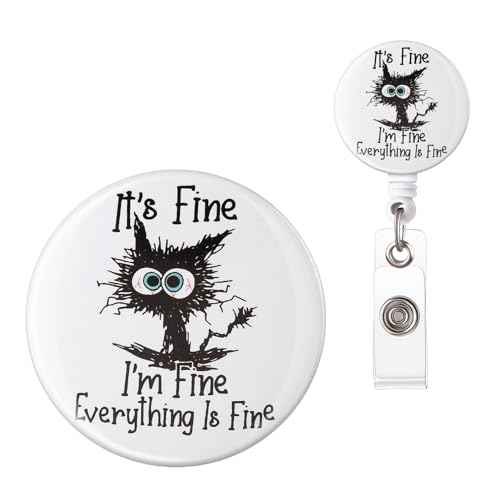 Nurse Badge Reel, Funny ID Badge Clip, Cute Badge Holder, This is Fine Cat Badge Reels Retractable, Office Lanyard Accessories, Nursing Student Gifts